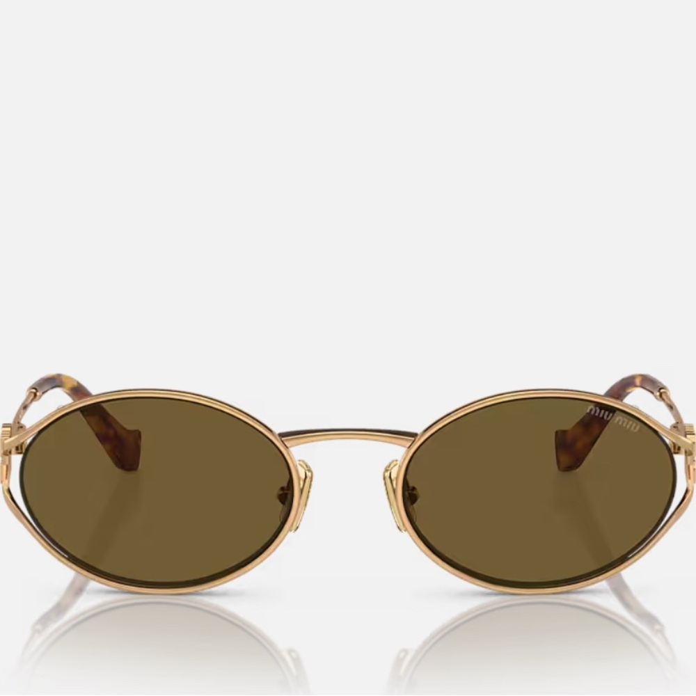 Miu Miu Gold and Brown Oval Sunglasses